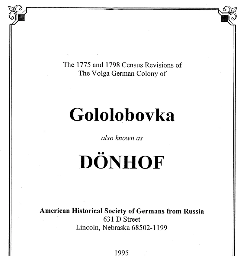 Dönhof/Doenhof/Donhof (Gololobovka) - 1775 Census & 1798 Census