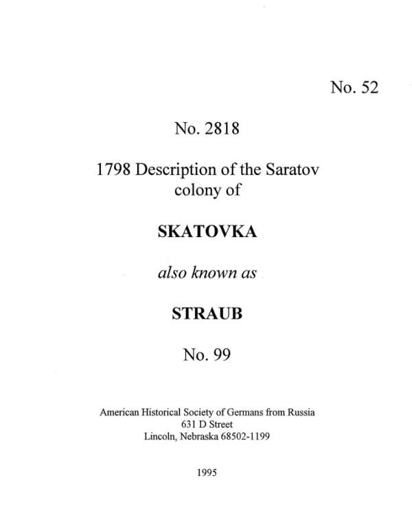 Straub (Skatovka) - 1798 Census