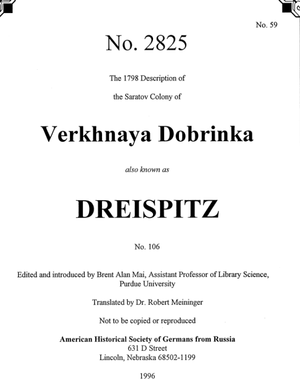 Dreispitz (Verkhnaya Dobrinka) - 1798 Census