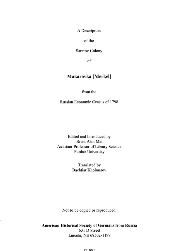 Merkel (Makarovka) - 1798 Census