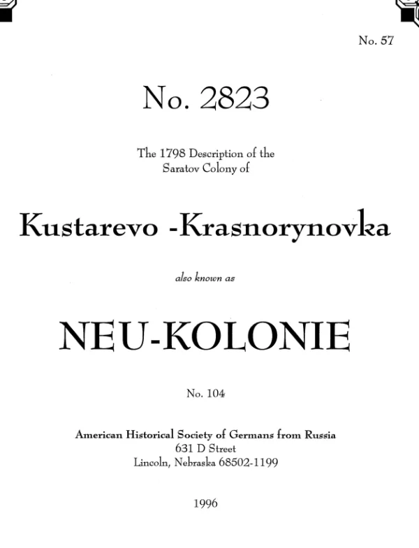 Neu-Kolonie - 1798 Census