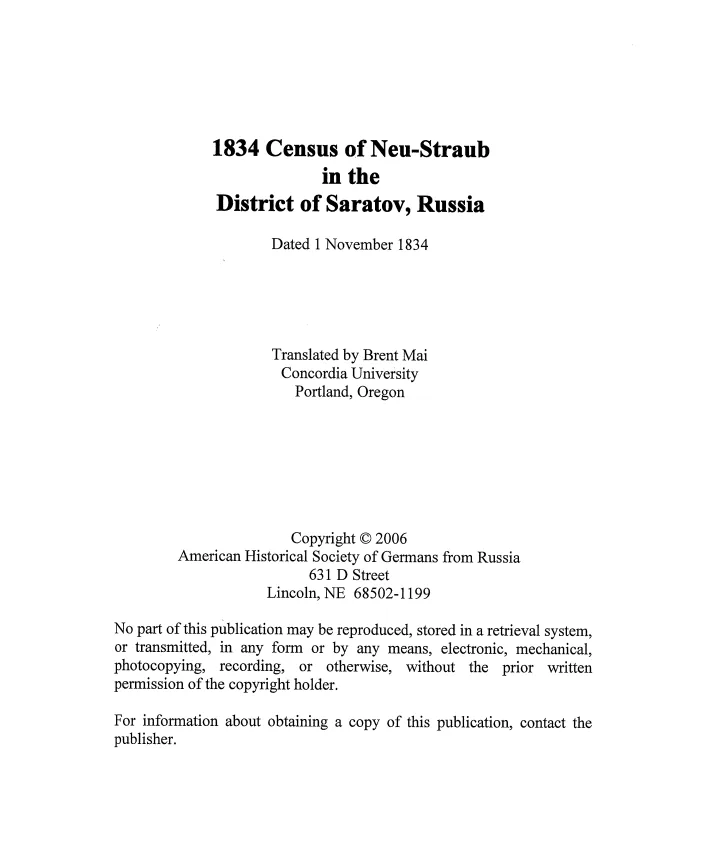 Neu-Straub - 1834 Census