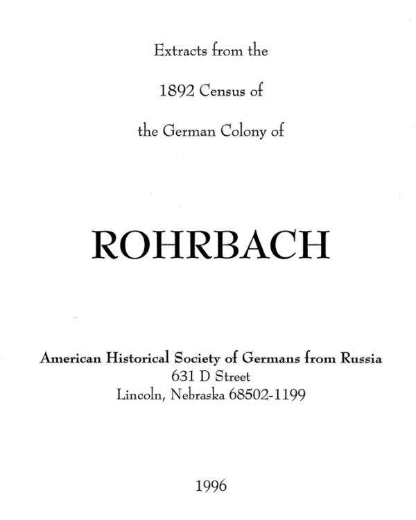 Rohrbach Extracts from the 1892 Census