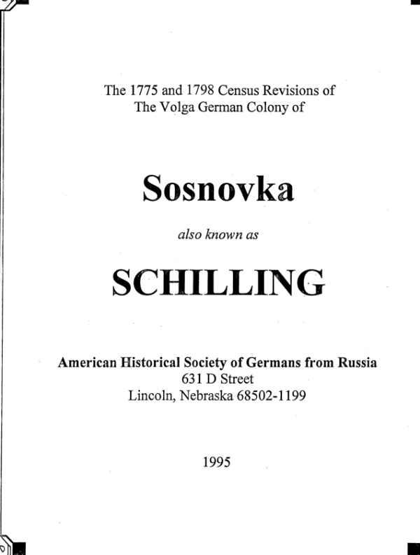 Schilling (Sosnowka) - 1775 & 1798 Census