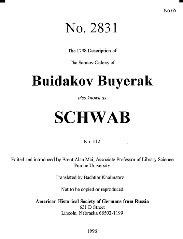 Schwab (Buidakov Buyerak) - 1798 Census