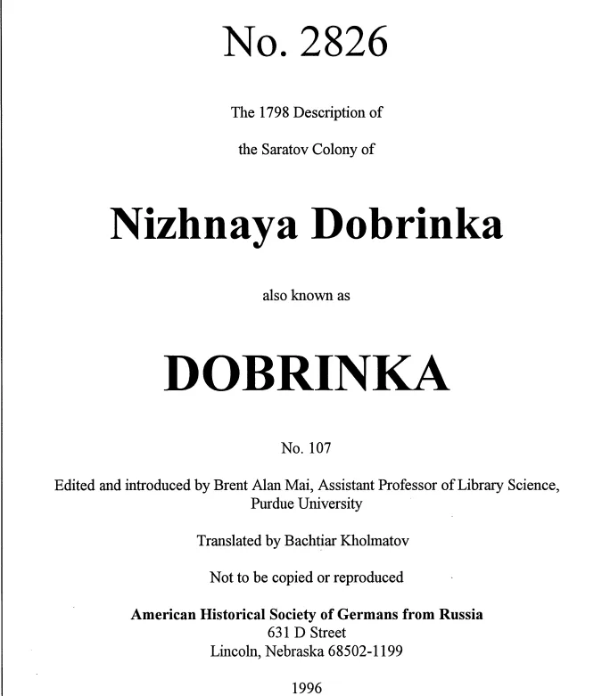 Dobrinka (Nizhnaya Dobrinka) - 1798 Census
