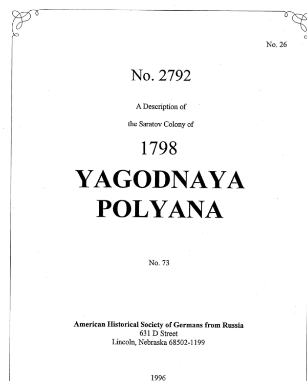 Yagodnaya Polyana/Jagodnaya Poljana - 1798 Census