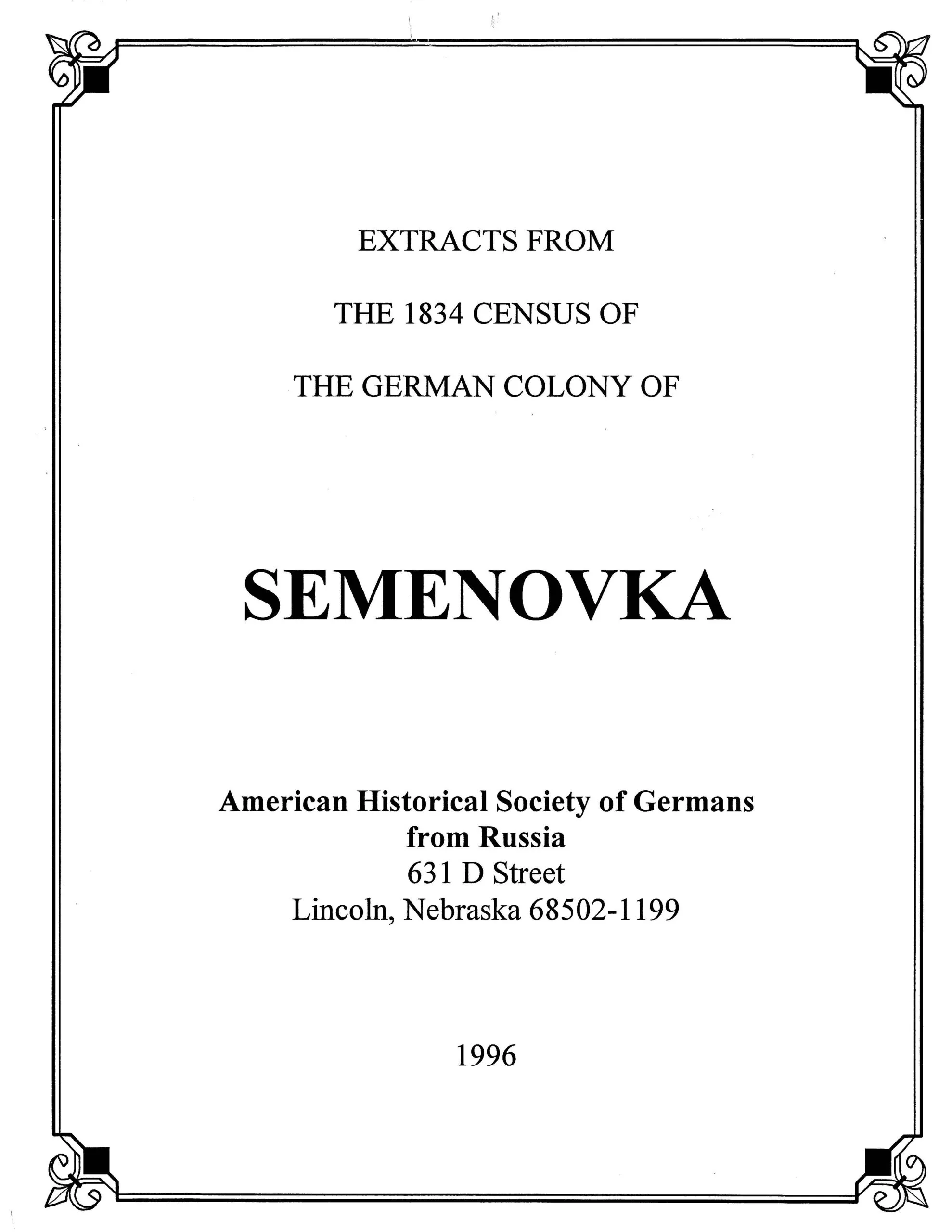 Semenovka - extracts from 1834 Census