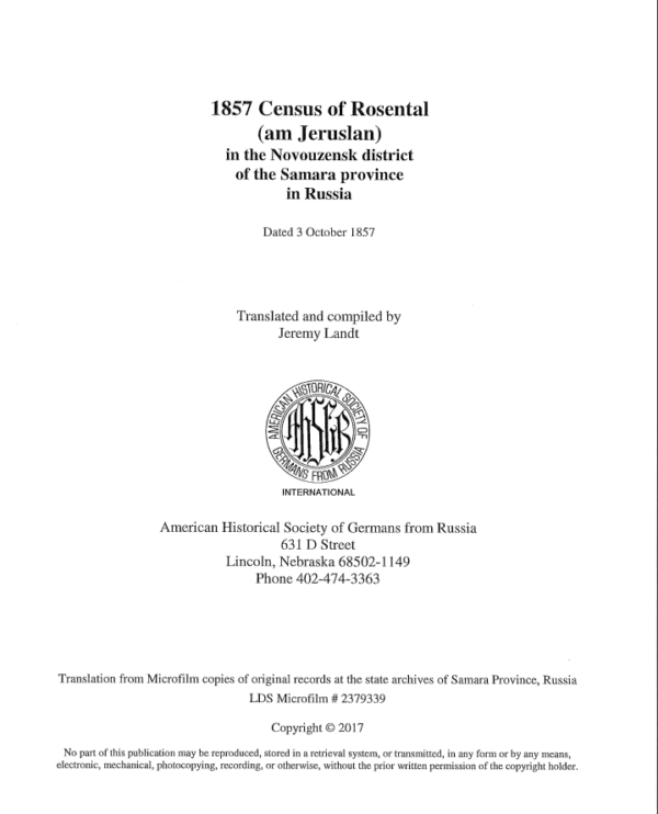 Rosental (am Jeruslan) Census (1857)