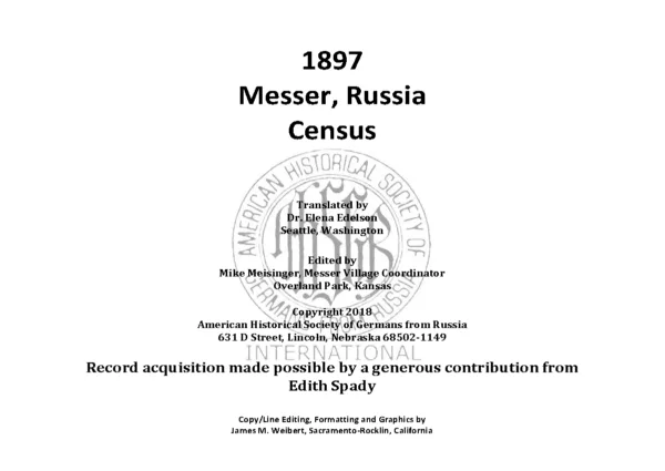 Messer, Russia Census (1897)