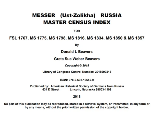 Messer Master Census Index