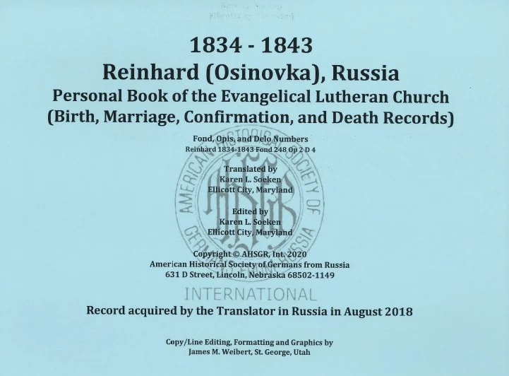 Reinhard Personal Book Evangelical Lutheran Church (1834-1843)