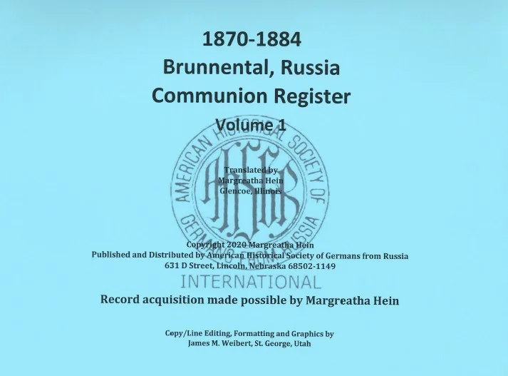 Brunnental, Russia Communion Register (1870-1884) Volume 1