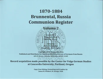 Brunnental, Russia Communion Register (1870-1884) Volume 2