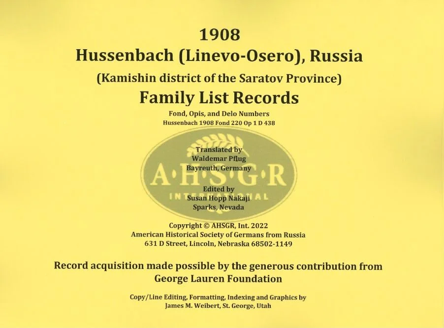 Hussenbach (Linevo-Osero), Russia (Kamishin district of the Saratov Province) Family List Records 1908