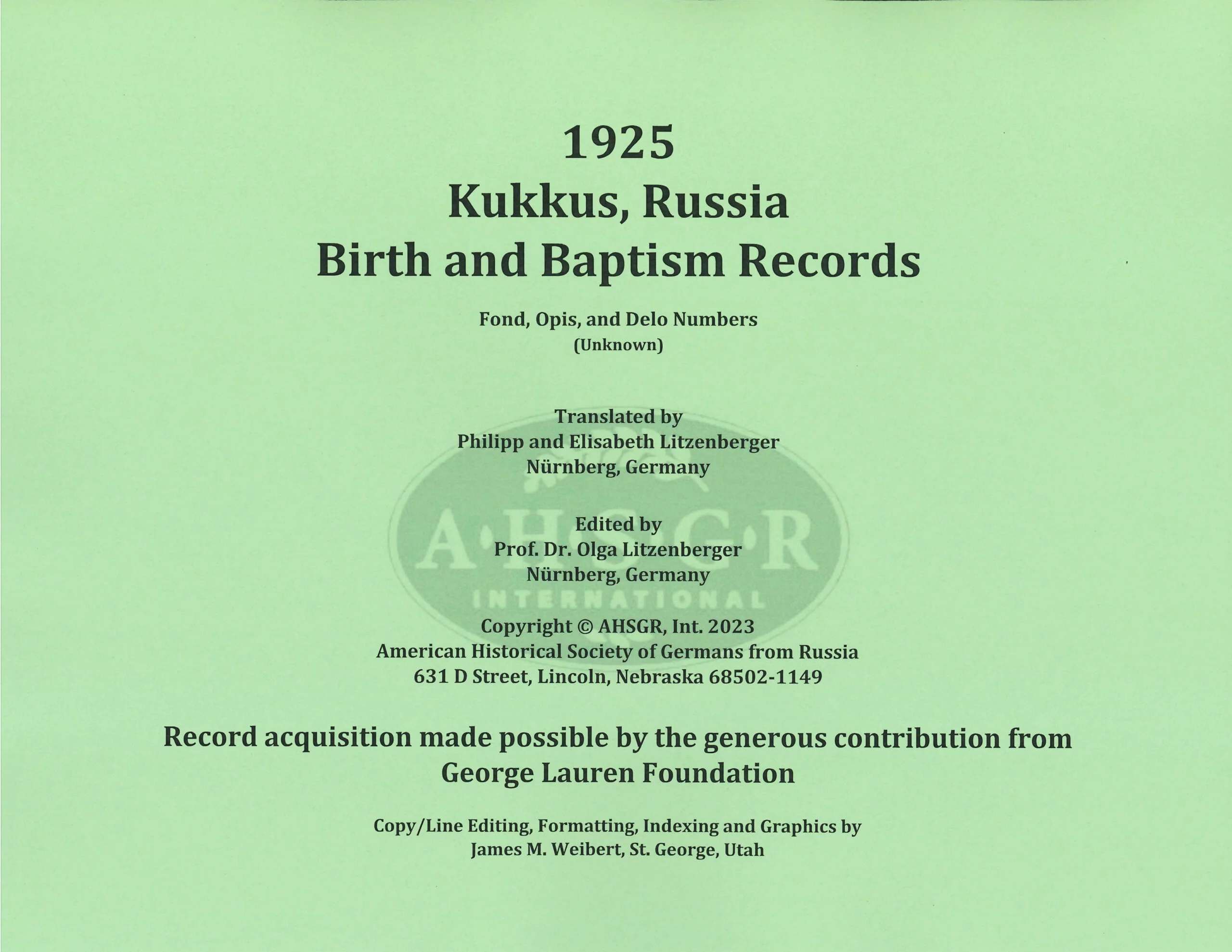 Kukkus, Russia Birth and Baptism Records, 1925
