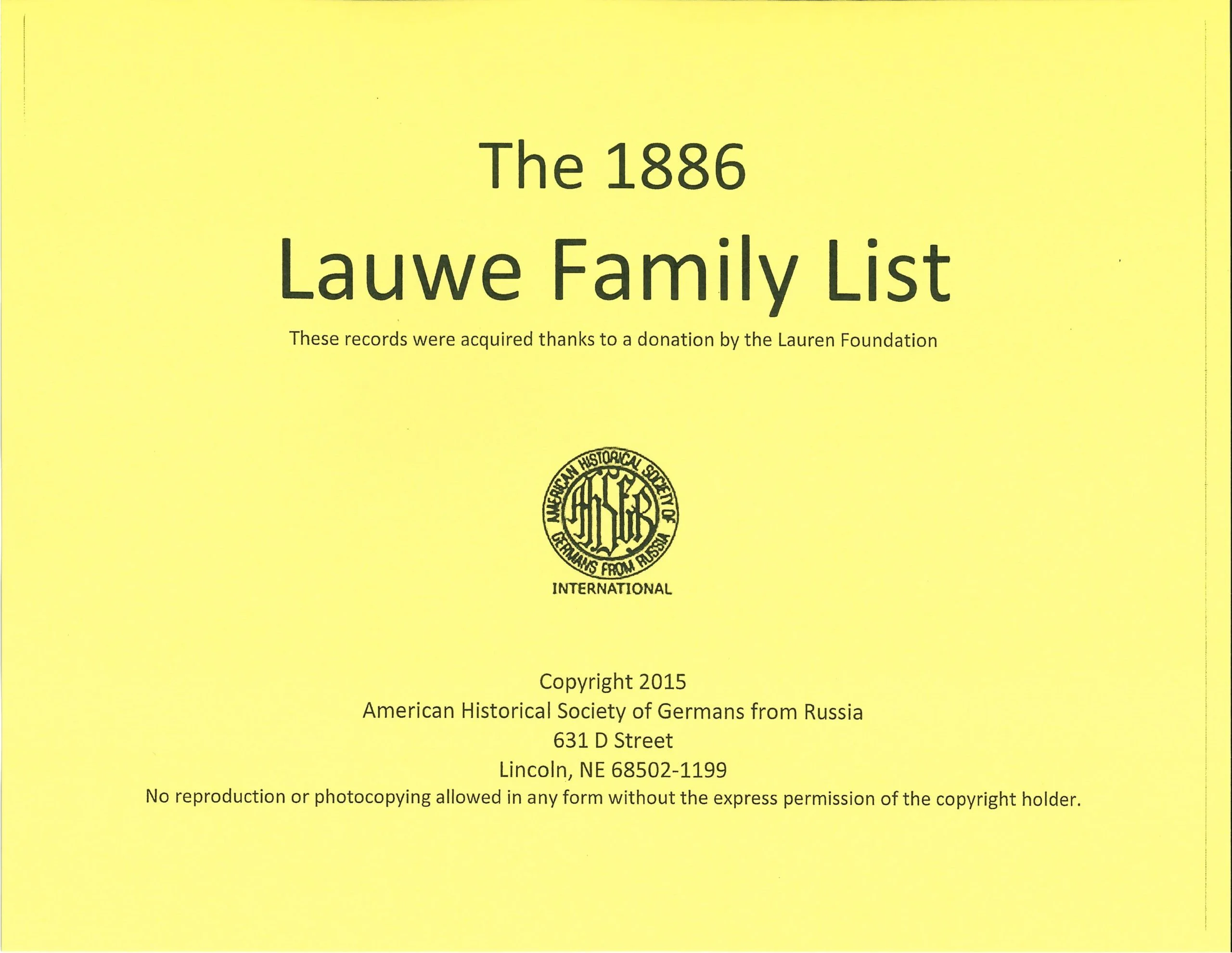 Lauwe Family List 1886