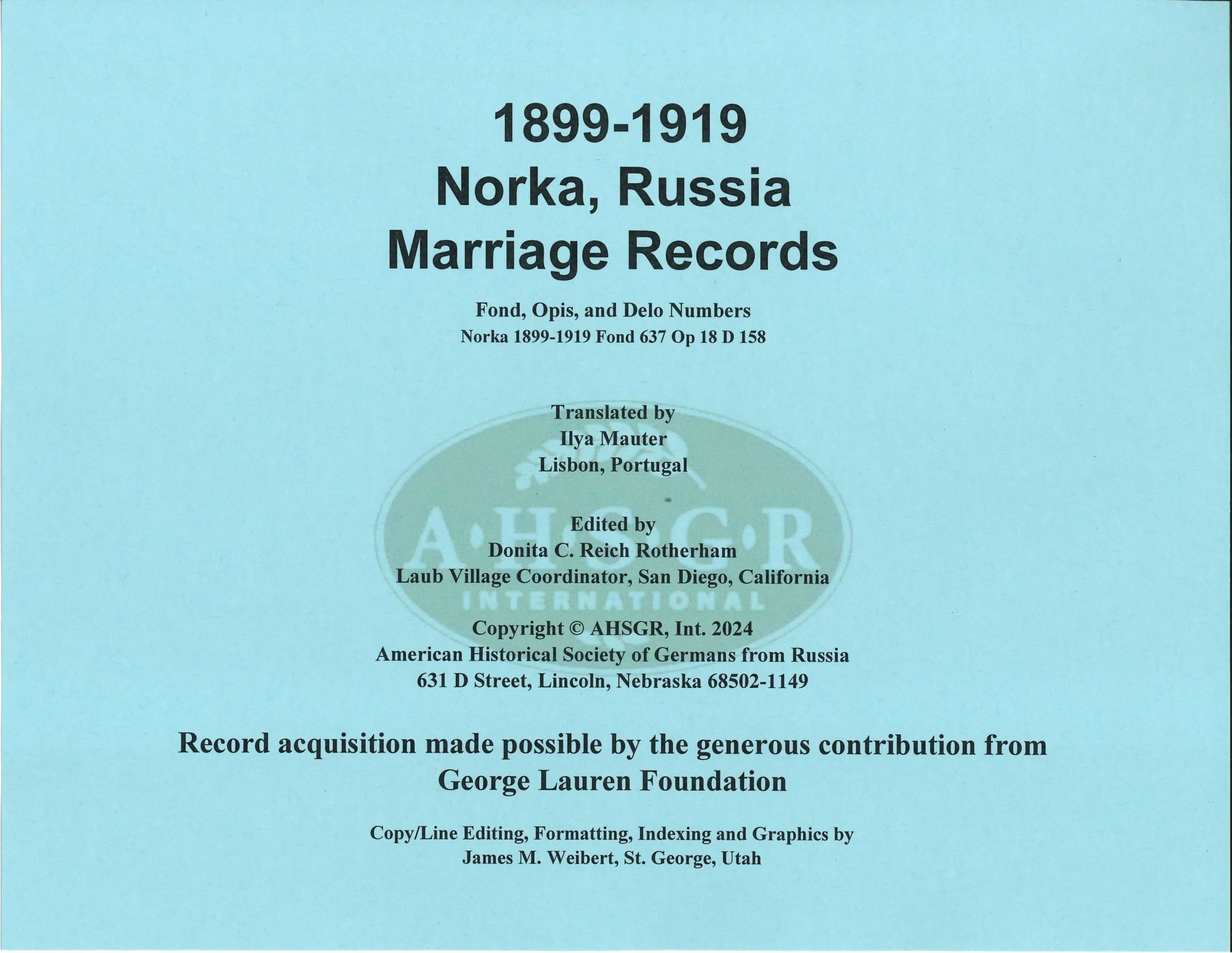 Norka Marriage Records 1899-1919