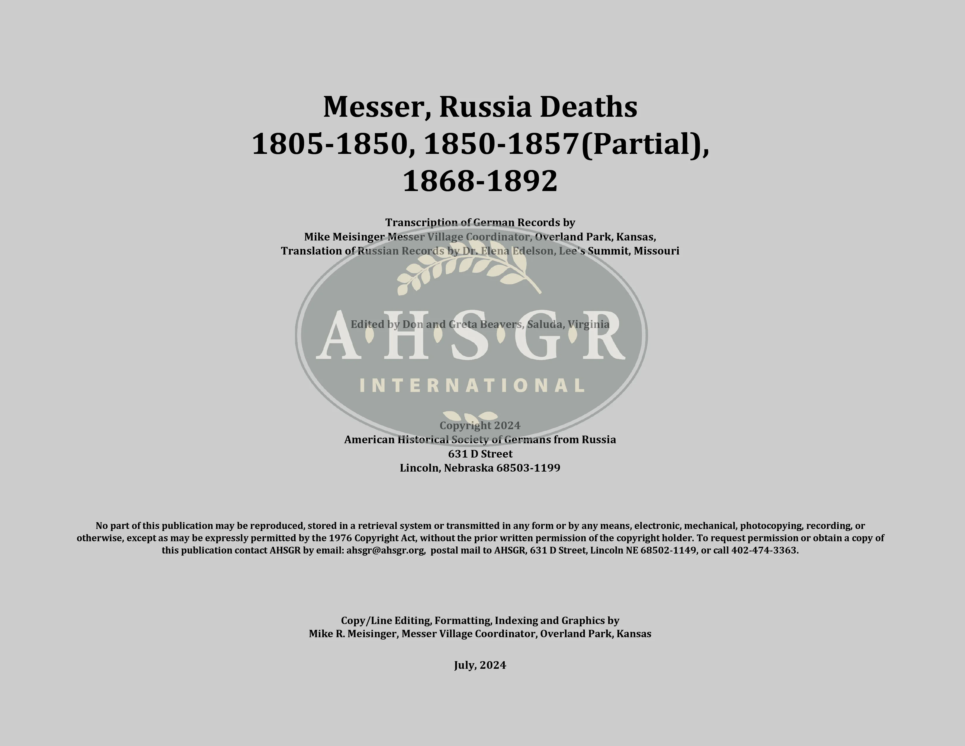 Messer Death Records 1805-1892