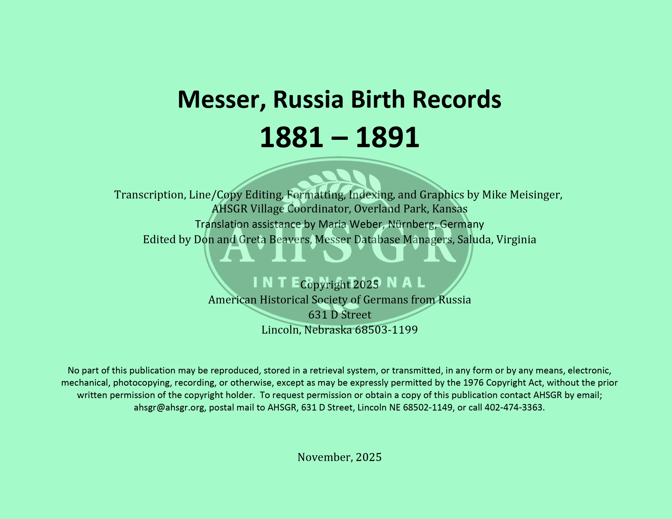 Messer, Russia Birth Records 1881–1891