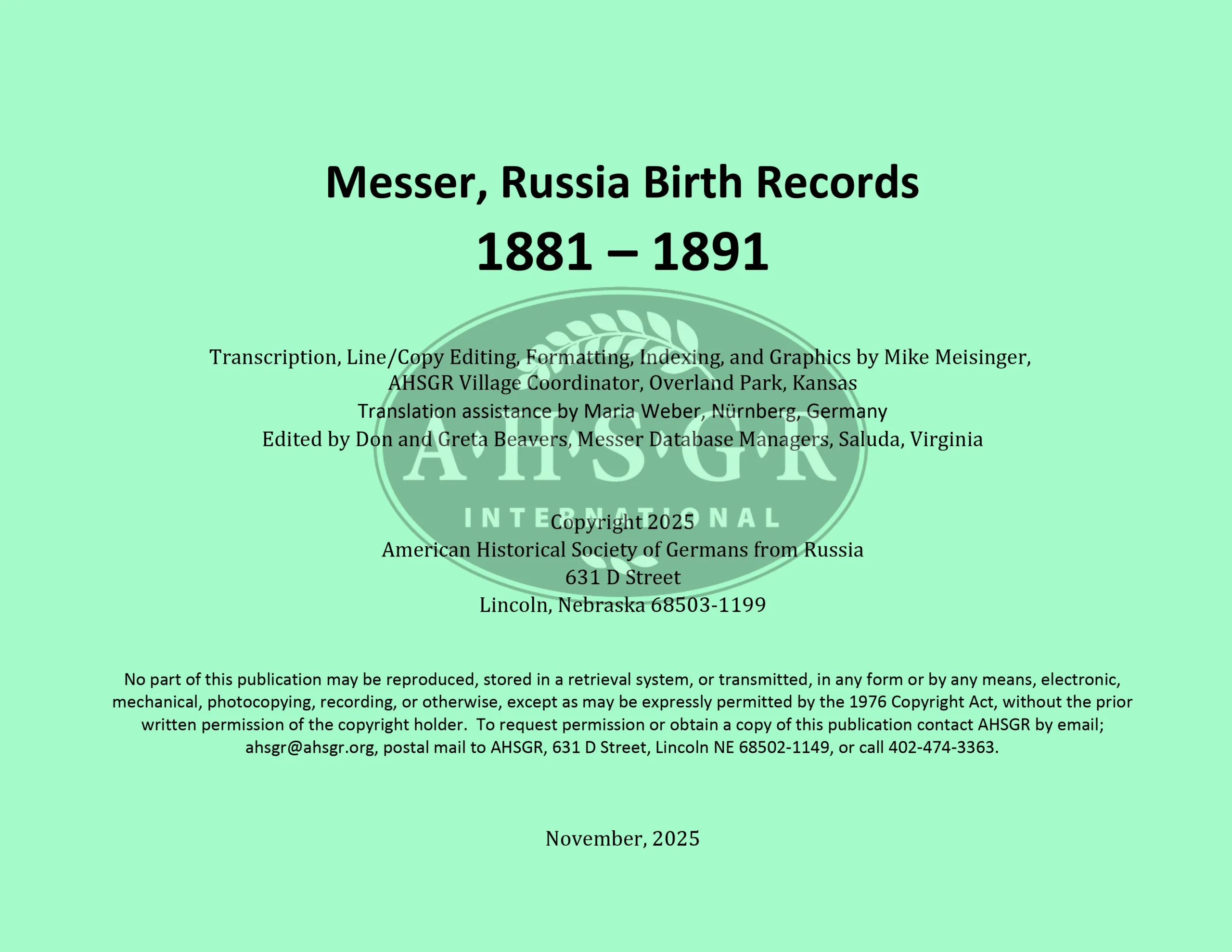 Messer, Russia Birth Records 1881–1891