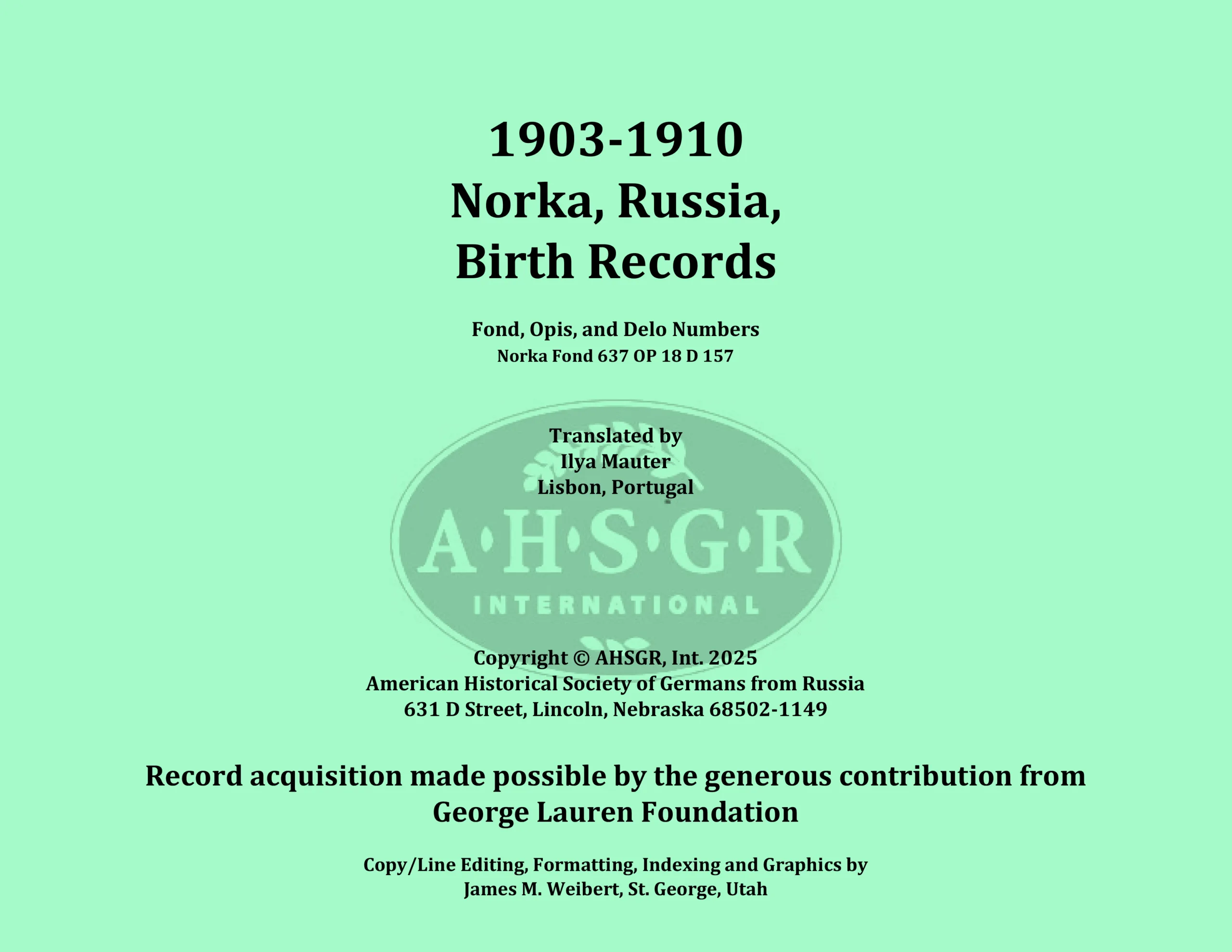 Norka Birth Records 1903-1910